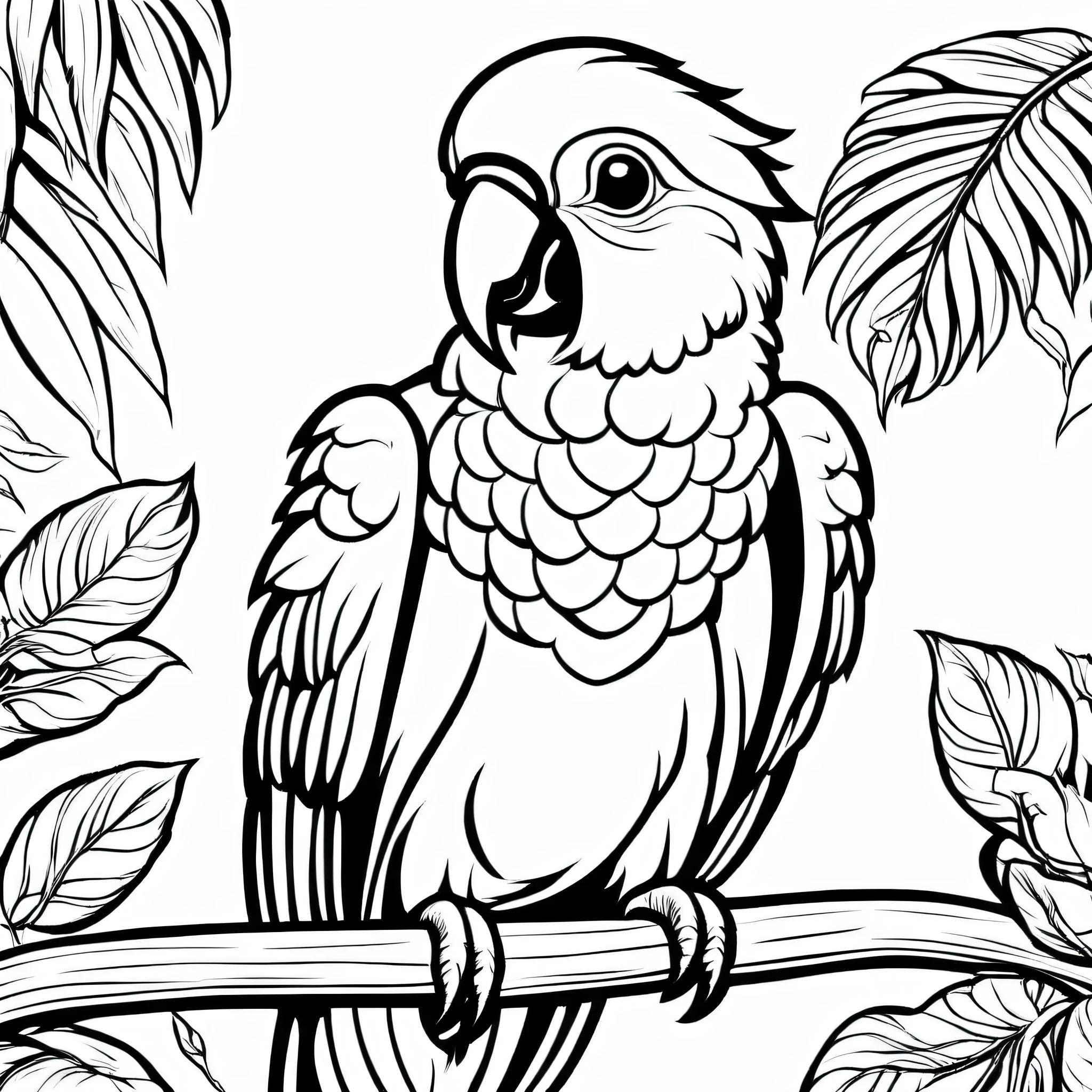 A cute parrot, cartoon, ,Coloring Book, ColoringBookAF,