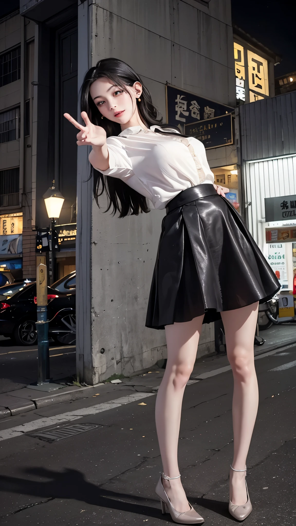 ((Open your mouth))、masterpiece,highest quality,High resolution,Very detailed,skinny,,((Captivating smile ))、skinny,Earrings,Big cleavage、(Dark skirt、Pale colored shirts:1.5)、,Race,(( Perfect Fingers )) , (Outdoor、City of night:1.8),((Sexy gestures and poses: 1.3))、Heavy breathing ,Lighting that matches the atmosphere of the space、
Accurate 5-finger、Accurate human body、The perfect human body、The most beautiful face, Faithful to the human body、Correct five-finger、The perfect human body、Knowledgeable person、Very detailedな顔と肌の質感、自然な首のlength、(beautiful Hands)、beautiful, length, Thin legs、straighten both legs、please stretch your arms、
