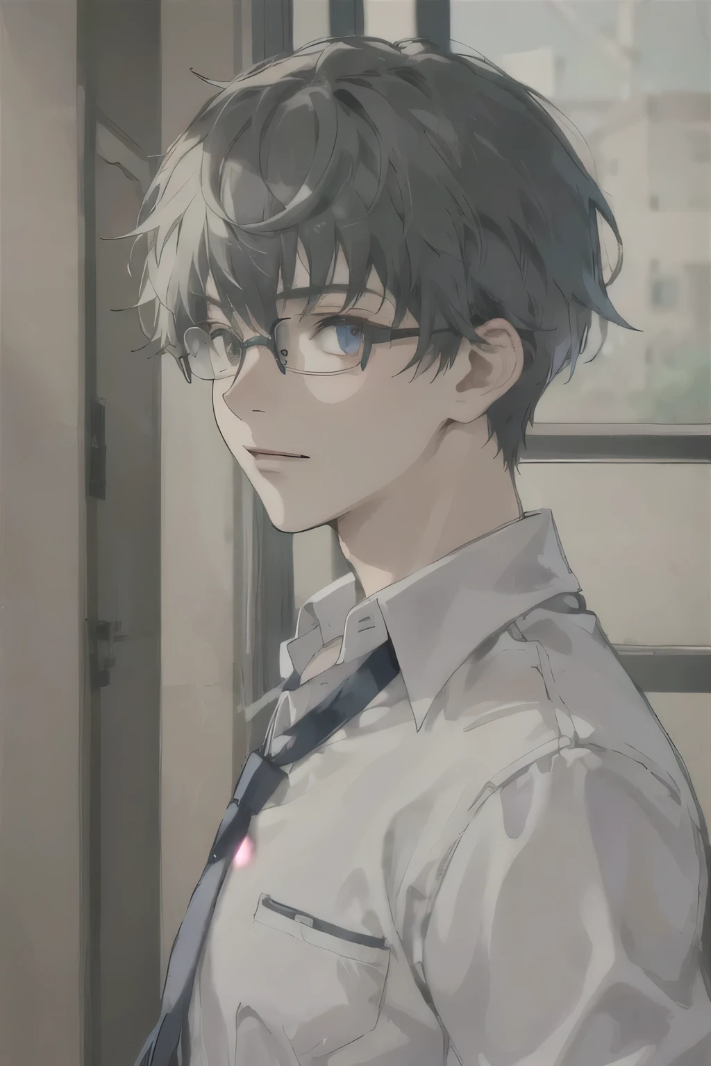 ((highest quality)), ((masterpiece)), (detailed), male, shirt, looking at the camera, Glasses