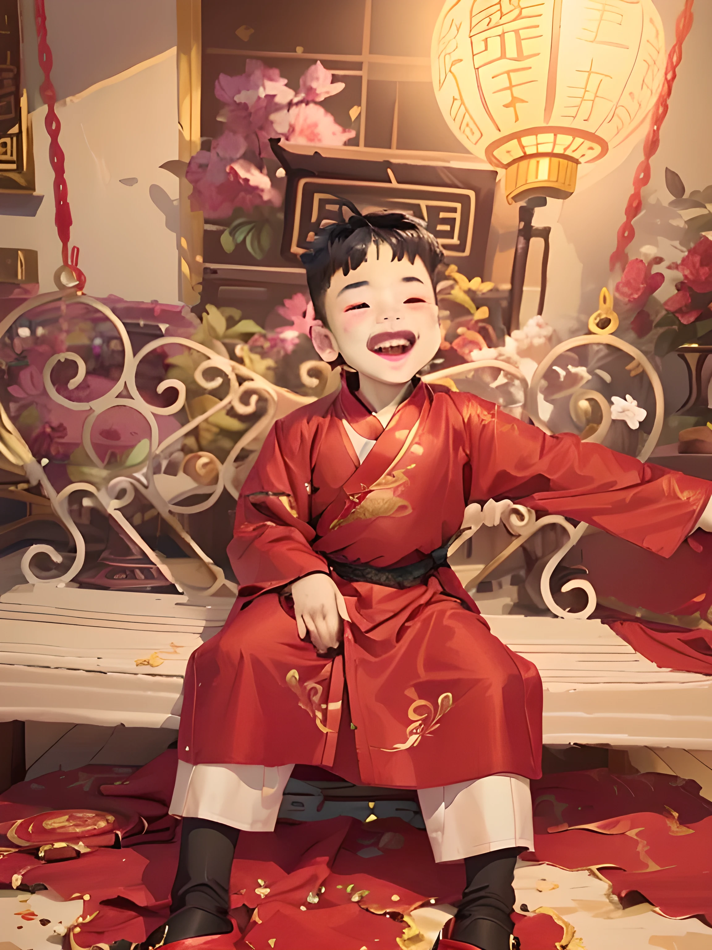 A boy, man, male, portrait shot, inspired by Ni Duan, inspired by Gong Kai, traditional tai costume, ruan cute vtuber, kid, bao pnan, taoist robe, mid shot portrait, portrait picture, wearing red formal attire