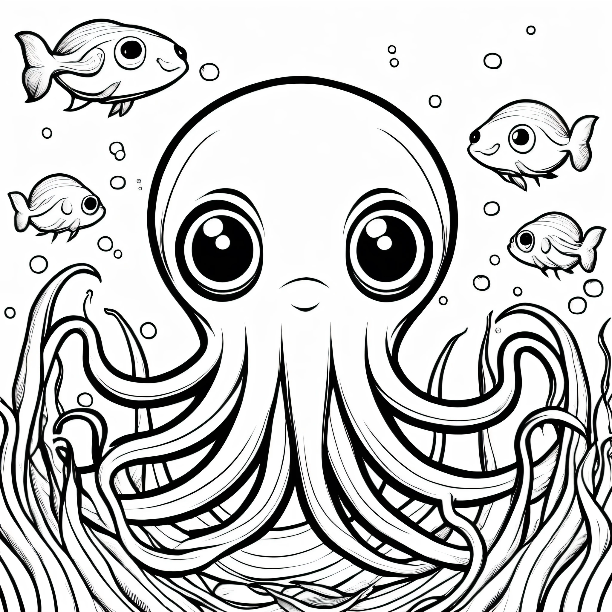 A cute Giant Squid, cartoon, ,Coloring Book, ColoringBookAF,