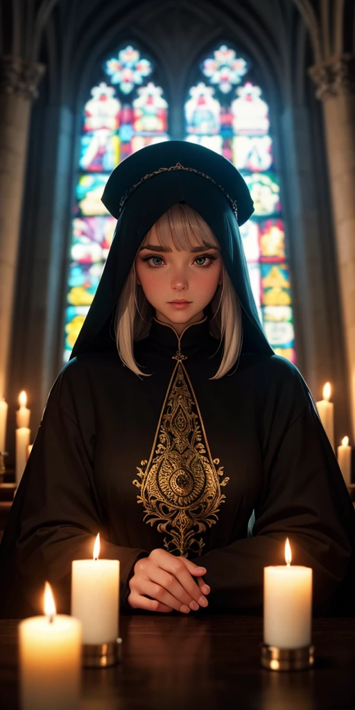 A beautiful, intricate, full-color portrait of a 30-year-old. [use|cm550|4lexb0tez|kdlt0r0],, EPIC CHARACTER BUILDING,, [style widow :Style - sylvamagic:0.2],, In a dark church with candles lit,, Ilya Kubshinov(Ilya Kuvshinov), Alessio Albi, nina magic,, sharp focus, natural light, underground spawning, f2, 35mm, film grain 