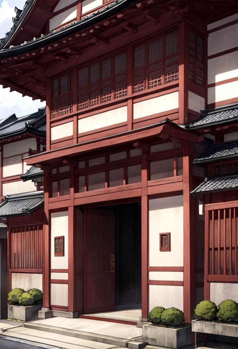 A white van is parked in front of the building, the imperial palace, Gunma Prefecture, hakusensha, Ibaraki Prefecture, Historical background, shin - hanga, shin-hanga, Preserved history, Big gate, Huge gate, shin hanga, This demon, Ryokan and Edo period house, hidetaka tenjin