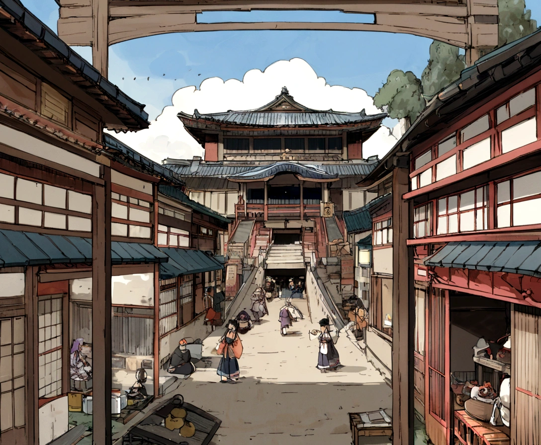 A white van is parked in front of the building, the imperial palace, Gunma Prefecture, hakusensha, Ibaraki Prefecture, Historical background, shin - hanga, shin-hanga, Preserved history, Big gate, Huge gate, shin hanga, This demon, Ryokan and Edo period house, hidetaka tenjin