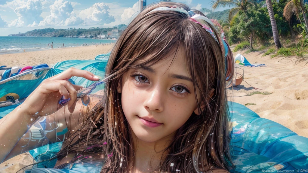 1 girl, beautiful detailed girl, beautiful detailed eyes, beautiful detailed lips, extremely detailed face, longeyelashes, cute girl, girl model, photoshoot, spectators, cute pose, beach, summer, sunshine, cute micro bikini, splash, sunbathing, lying on beach chair, hermit crab, (best quality,4k,8k,highres,masterpiece:1.2),ultra-detailed,(realistic,photorealistic,photo-realistic:1.37),HDR,UHD,studio lighting,ultra-fine painting,sharp focus,physically-based rendering,extreme detail description,professional,vivid colors,bokeh,portraits,photography,bright colors,warm lighting