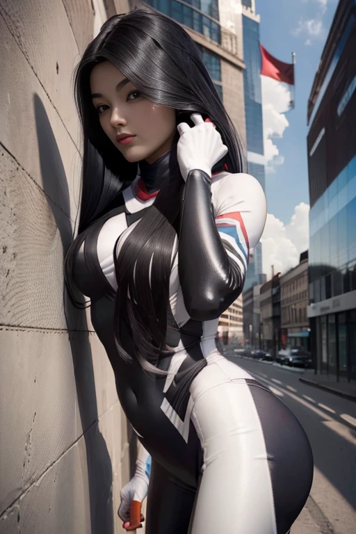 absurdres, foto RAW, mais alta qualidade, (obra-prima: 1.3), foto de cor RAW de alto detalhe, foto profissional, unidade de papel de parede CG 8k extremamente detalhada, foto-realista, realista, foto RAW, obra-prima, melhor qualidade, highres, illustration, 1girl, 18 ANOS, forte, Asian, japonesa, cabelo preto com mechas na frente, cabelo liso, medium length, Hairstyle Random, pernas fortes, rosto lindo perfeito, cardune lips, belos olhos realistas, pale skin, textura de pele detalhada, seios grandes e naturais, bunda pequena. corpo atletico, forte. Serious. Suada. Lutadora de MMA, lutadora de UFC. She looks amazing. (jaqueta de motocross laranja com detalhes verdes, roupa de motoqueiro, design detalhado), Streets of São Paulo.