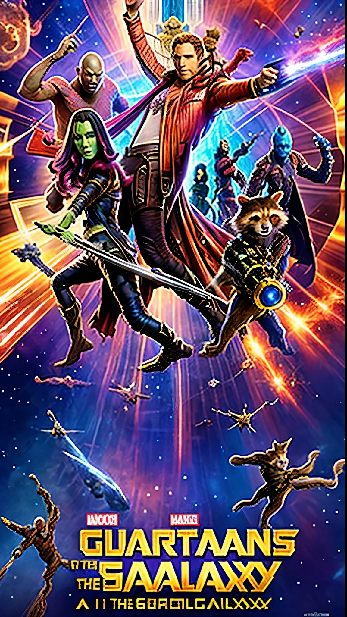 『Guardians of the Galaxy』A realistic depiction of Captain America's arrival in the film。The scene changes to a space landscape.、The aftermath of a fierce battle unfolds。In the distance、The remains of a destroyed spaceship are engulfed in swirling flames.、This tells the story of the chaos that followed.。Our Heroes、Captain America appeared from a galaxy far, far away.、His iconic shield shines brightly against a dark background、Concentrate、I am determined。The scene is lit by a Dutch angle.、Increase visual drama and tension、A luxurious spaceship's technological marvel can be seen faintly in the background。The atmosphere is a fantastic blend of beautiful