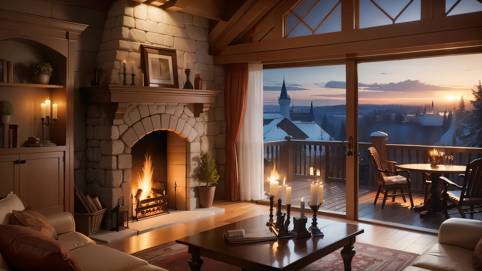 Fireplace Ambience,Overlooking the castle,Remove the smeared part