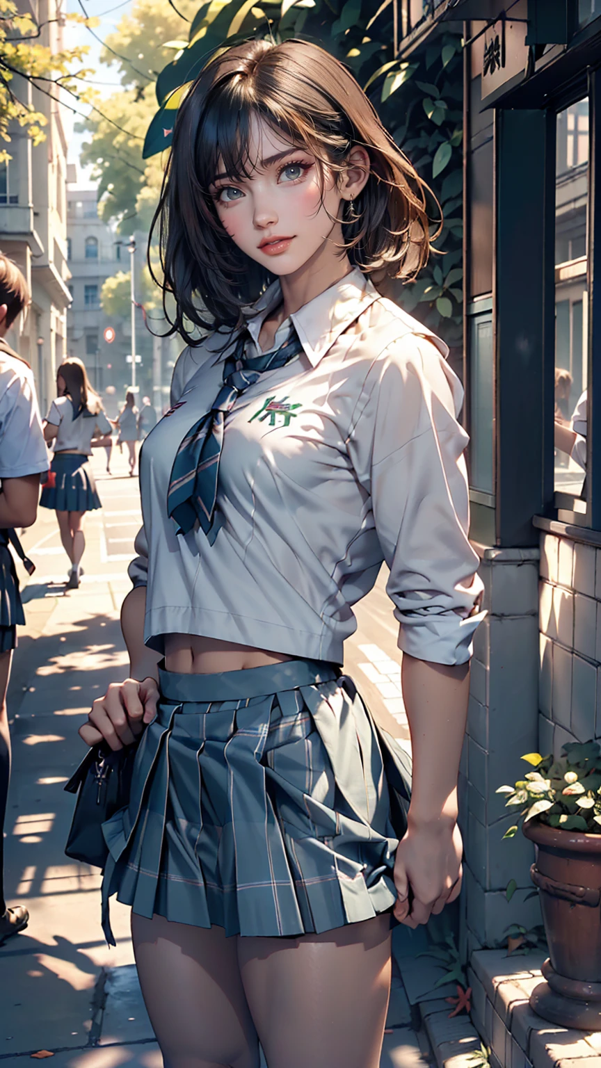 1womanl,18year old,Brown hair,Beautiful ponytail hairstyle, (Teal High Waist Skirt:1.3),, (whiteshirt:1.3), (double-breasted,Underbust:1.2), Short sleeves, buttonGap,Frameless glasses,,Thighs are wet,(embarrassed:1.2),,Skirt lift:1.3), (White see-through panties:1.3)、(Skirt that rolls up:1.3)、(Fully exposed panties:1.5)