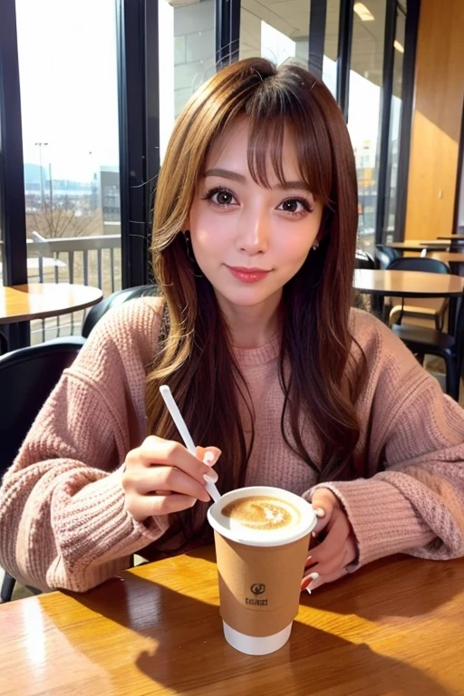 One Woman、coffee、meeting、Cafe、sweater、