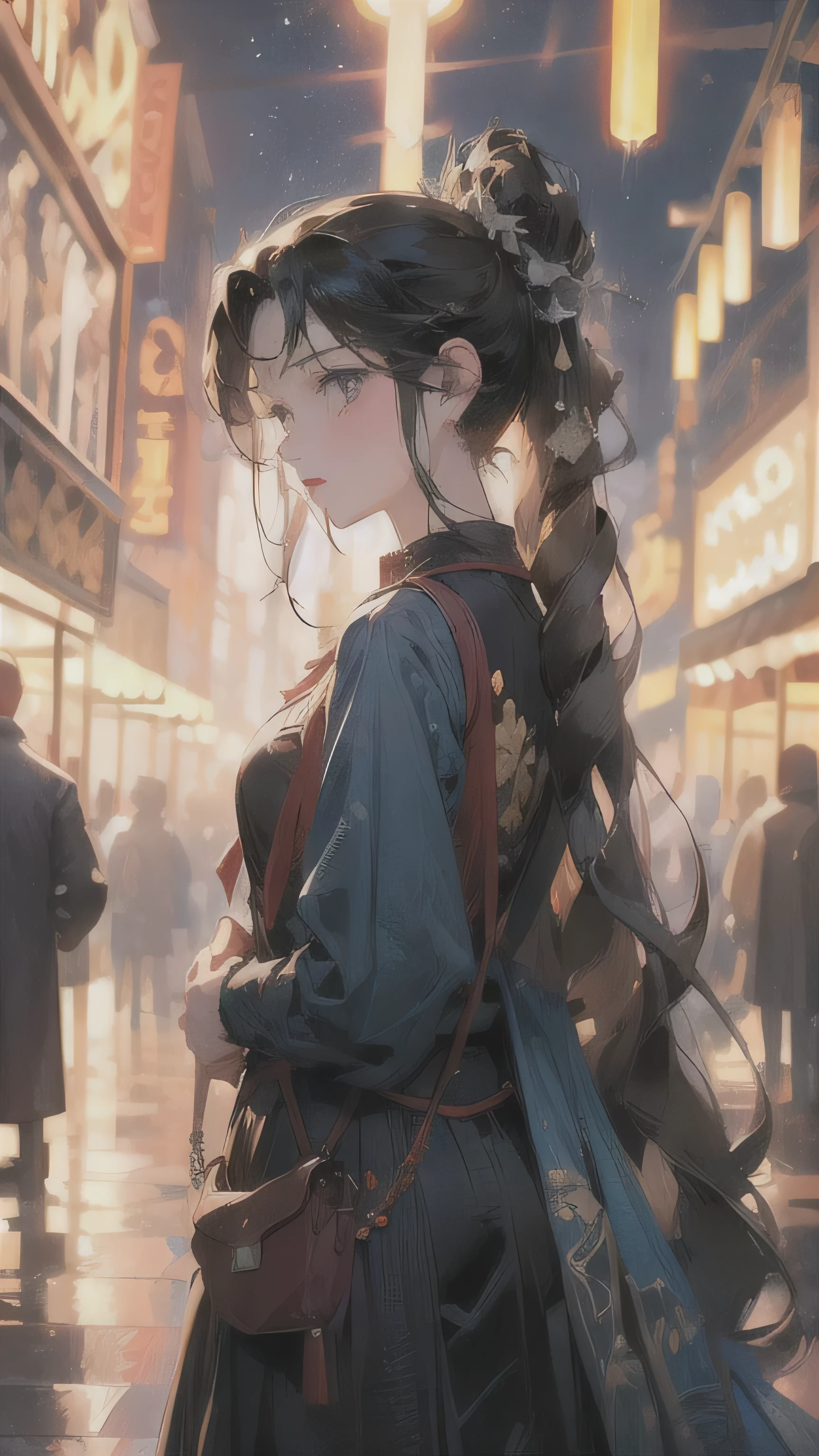 anime girl, streets at night, Metropolis,