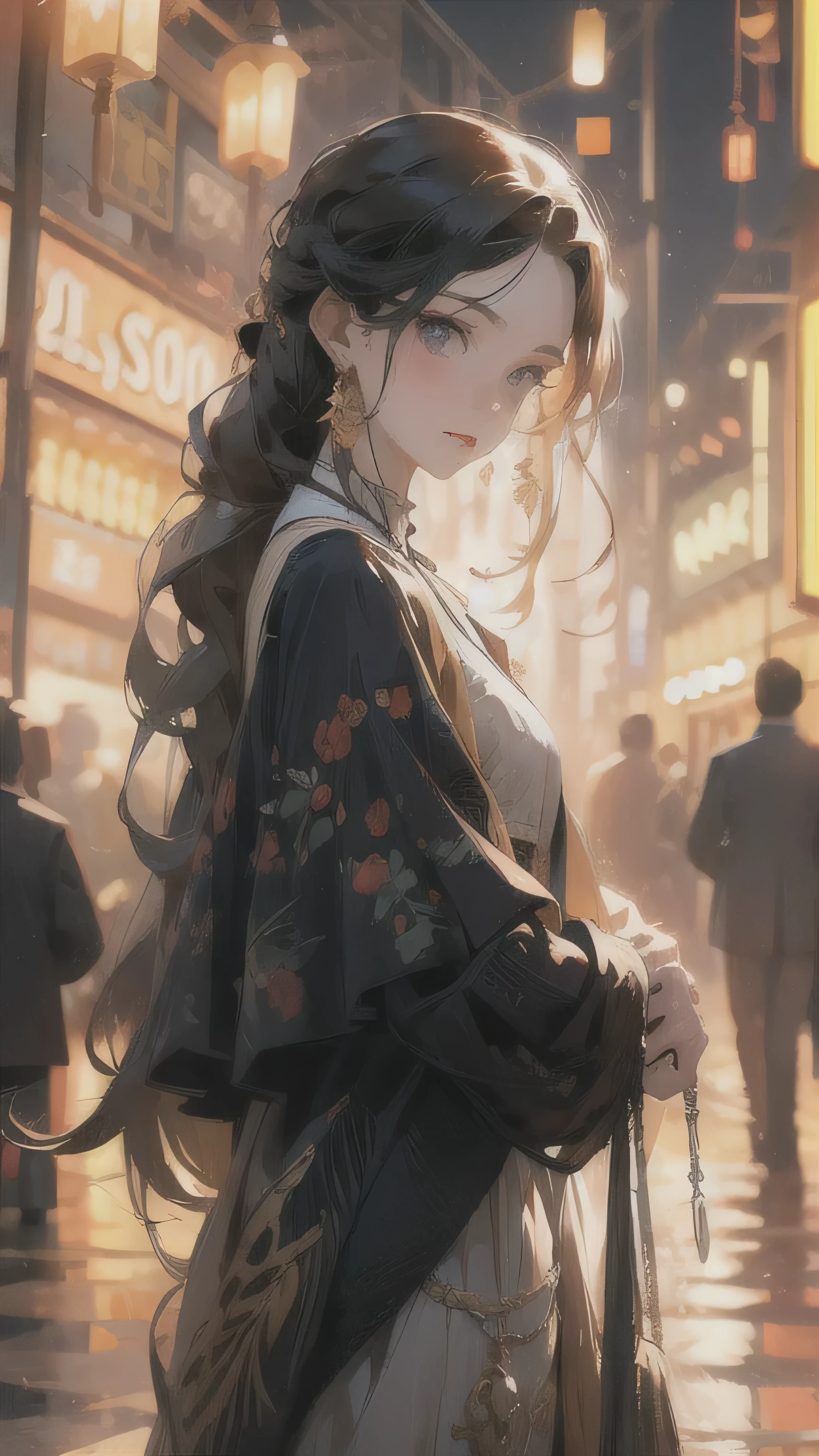anime girl, streets at night, Metropolis,