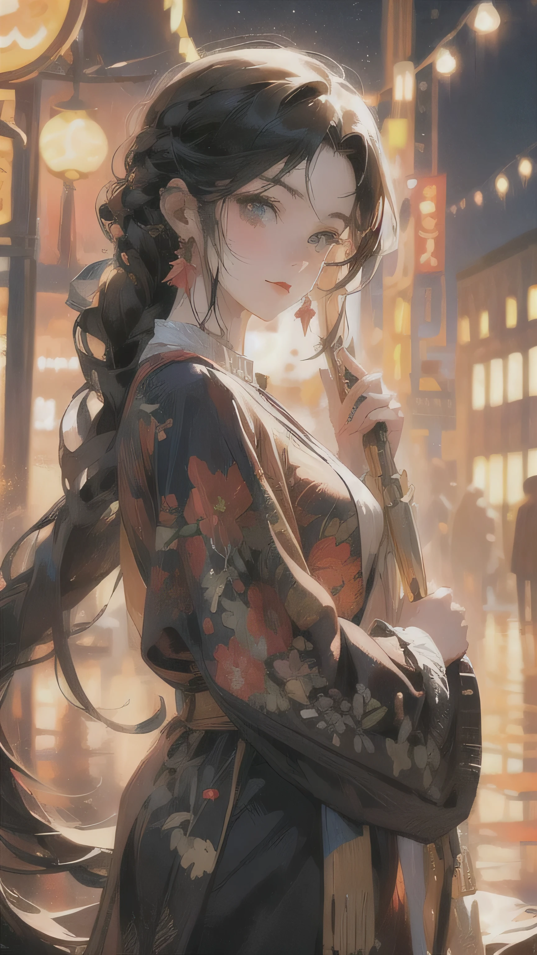 anime girl, streets at night, Metropolis,