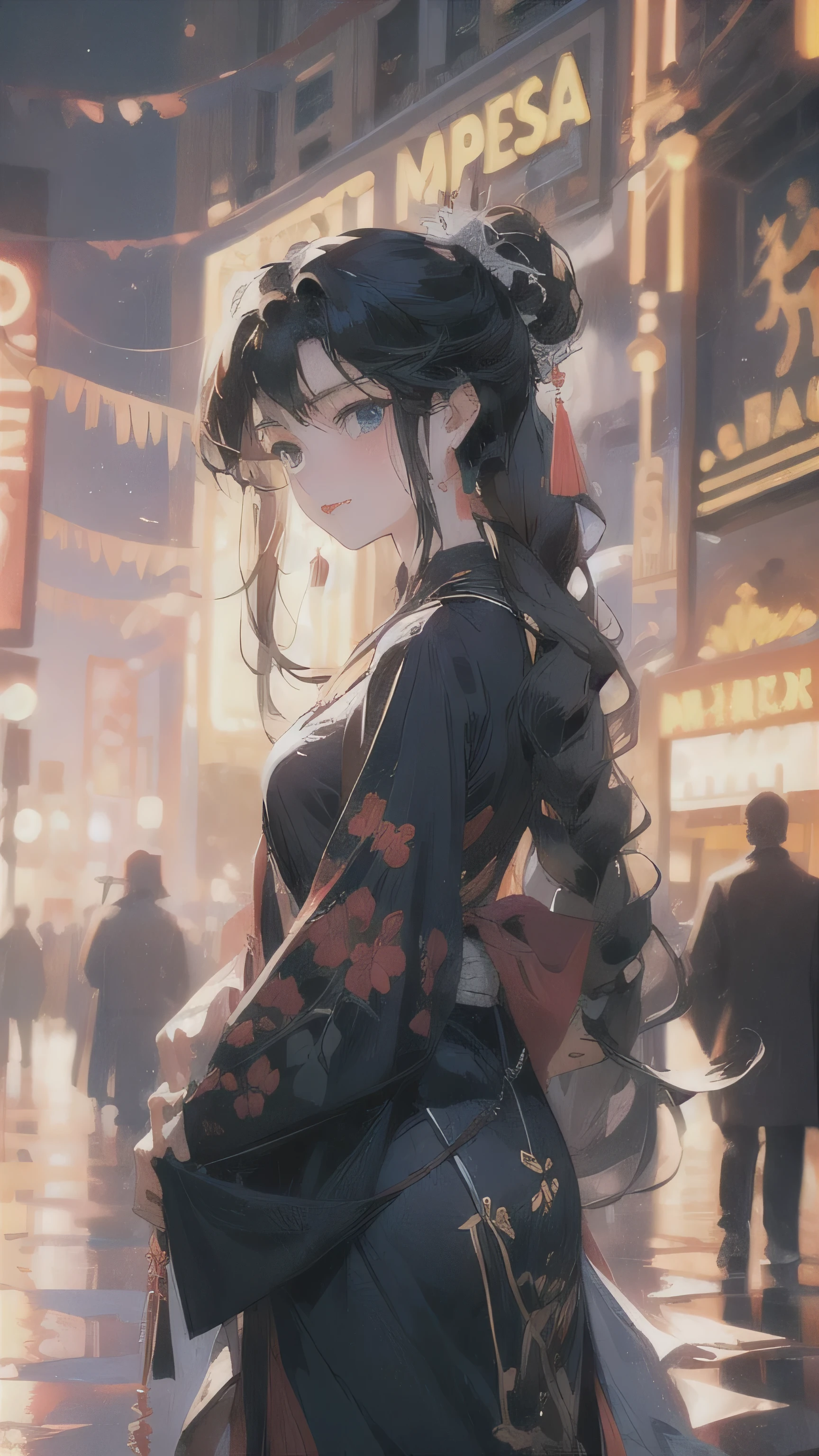 anime girl, streets at night, Metropolis,