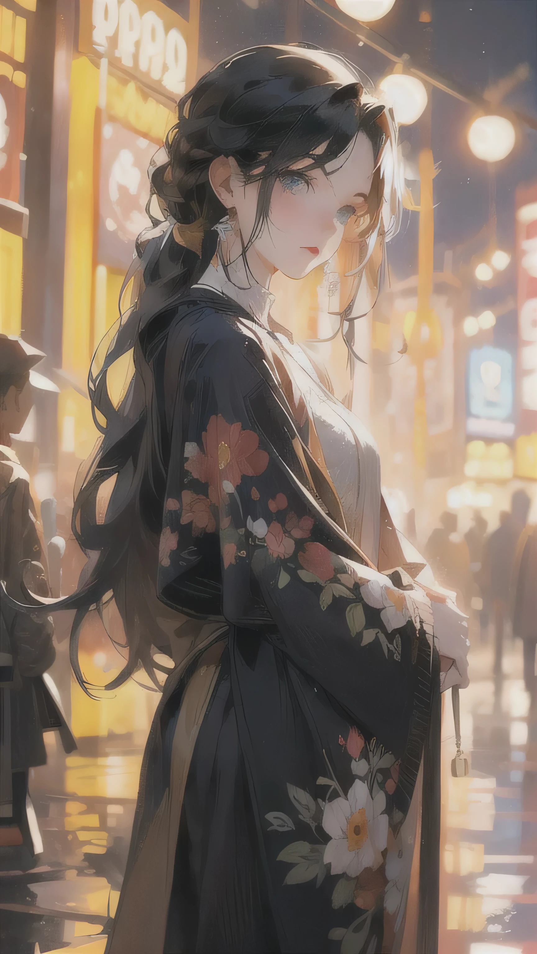 anime girl, streets at night, Metropolis, 