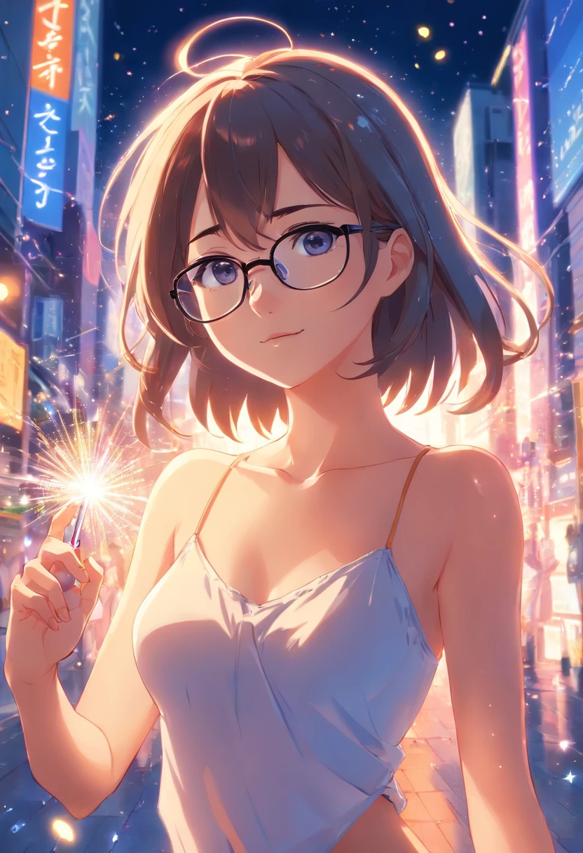 woman　Full body nude　Glasses　sparkle