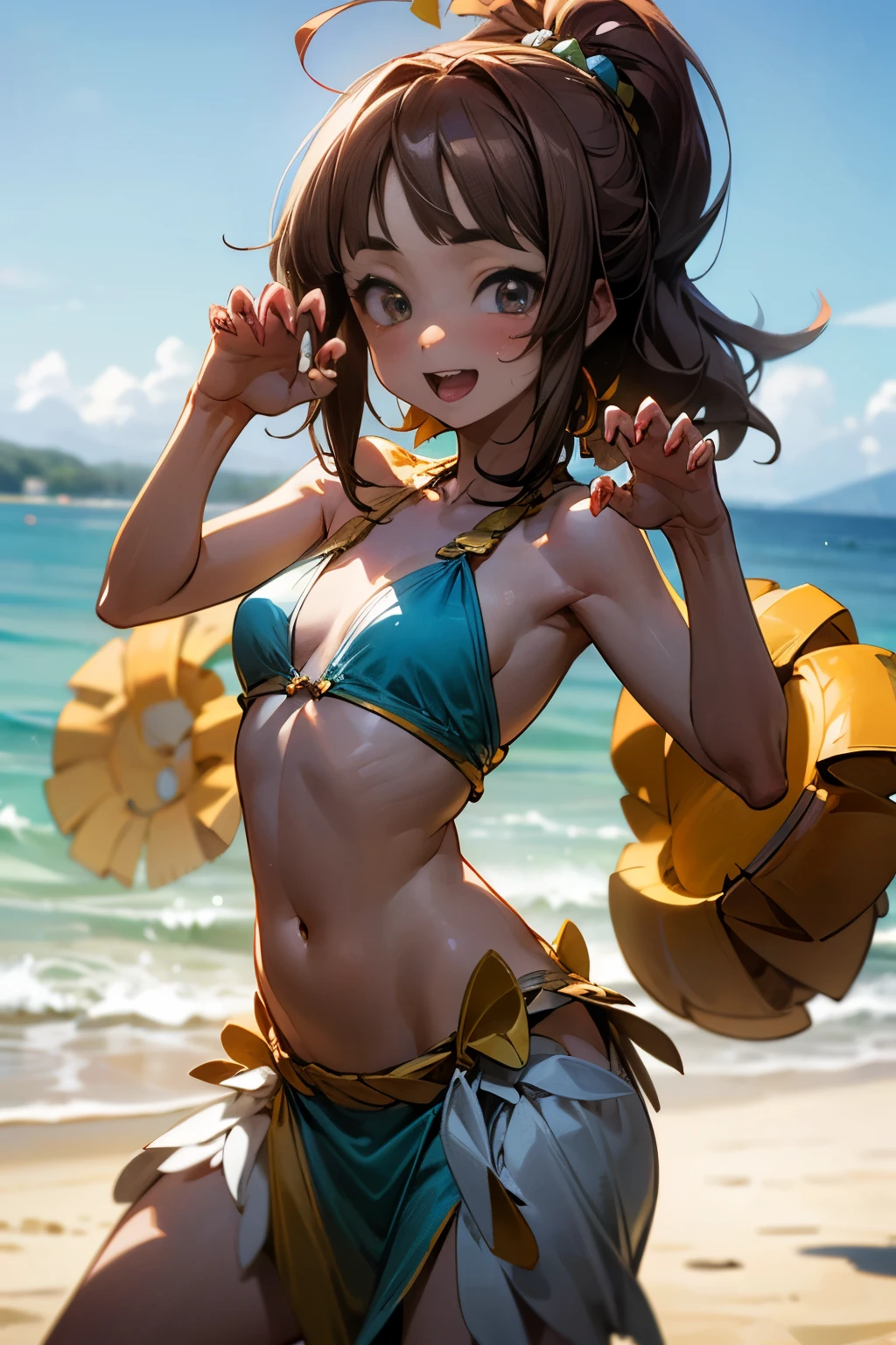 (masterpiece), (best quality), high resolution, ultra detail, photorealistic, 8K, intricate face, detailed body, detailed face, beautiful,
BREAK
1 girl, solo, twintails, long hair, blonde hair, bangs, (wearing raffia hula:1.5),(hula dancing:1.4),
BREAK
setting off fireworks, happy smile, open mouth, cowboy shot