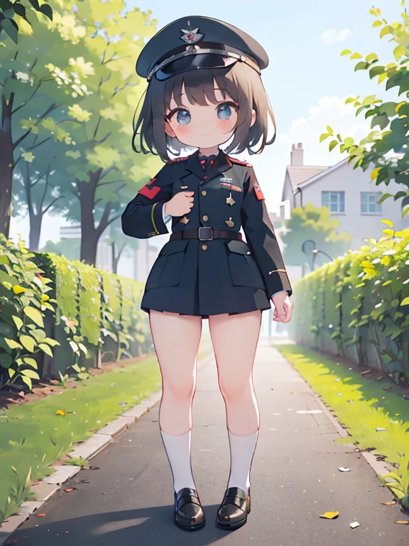outfit, ss, german ww2 soldier, ss officer, Nahida, , , flat chest, fullbody, thick thighs, standing, outdoor, cute girl, cute loli