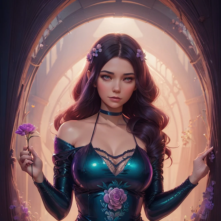 a close up of a woman holding a flower in her hand, a digital painting by Lois van Baarle, behance contest winner, fantasy art, beeple and jeremiah ketner, jen bartel, a beautiful artwork illustration, brittney lee, moebius + loish + wlop, rhads and lois van baarle, digital fantasy illustration