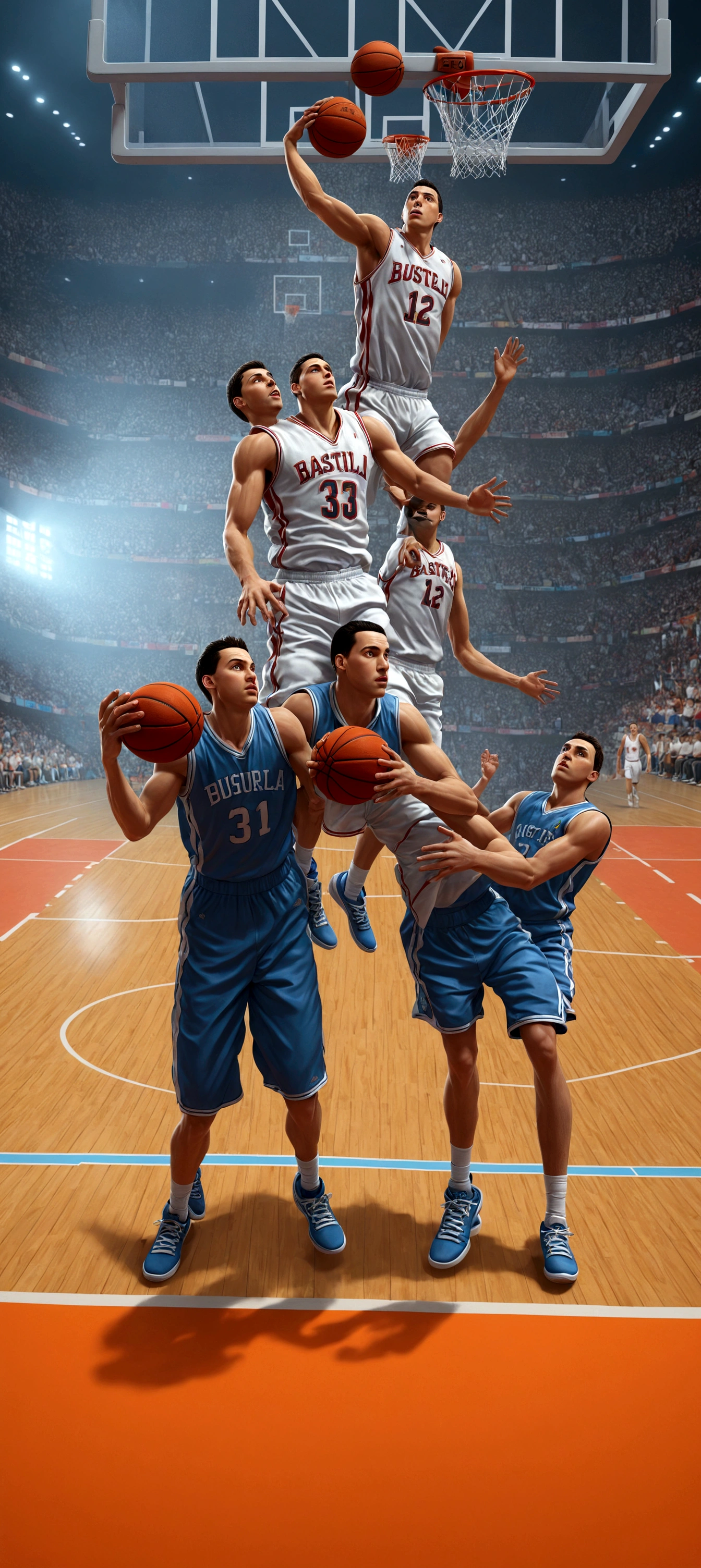 dibujo 3d dos hombres jugadores basquet
