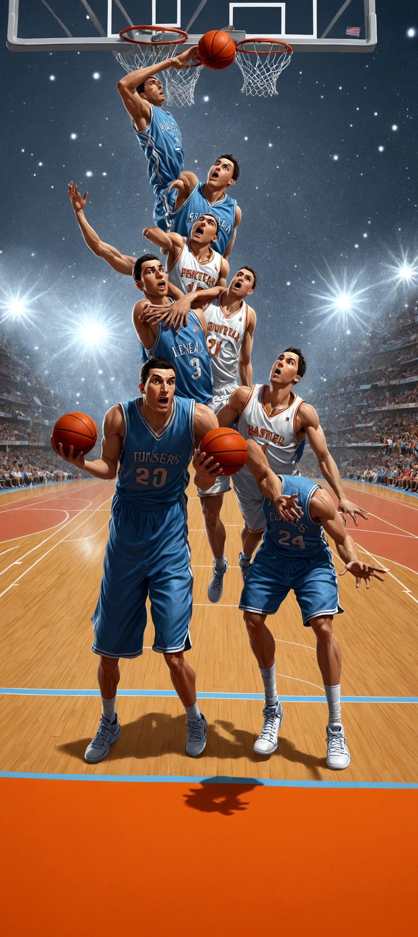 dibujo 3d dos hombres jugadores basquet