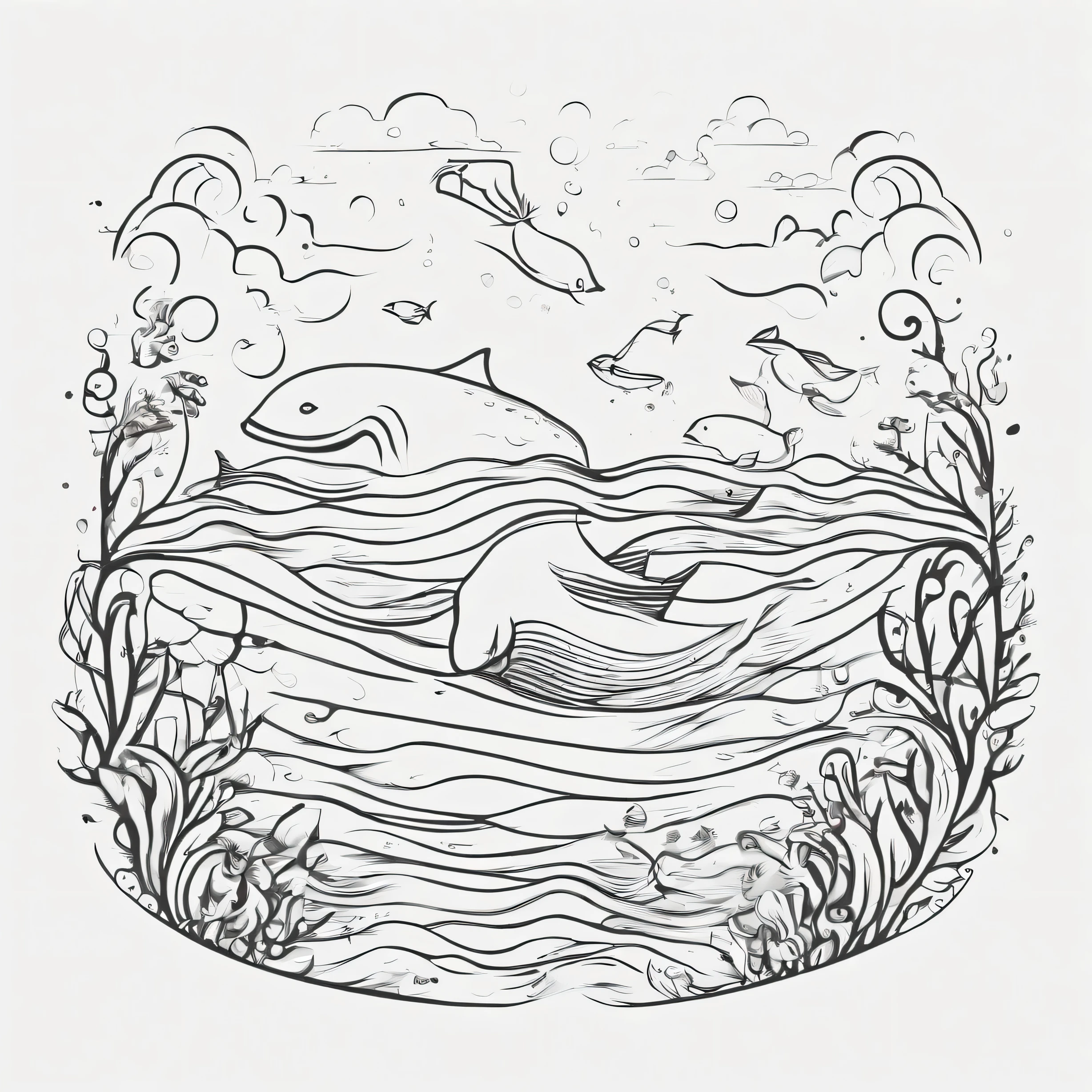 Cute sea animal color page empty white background high contrast background