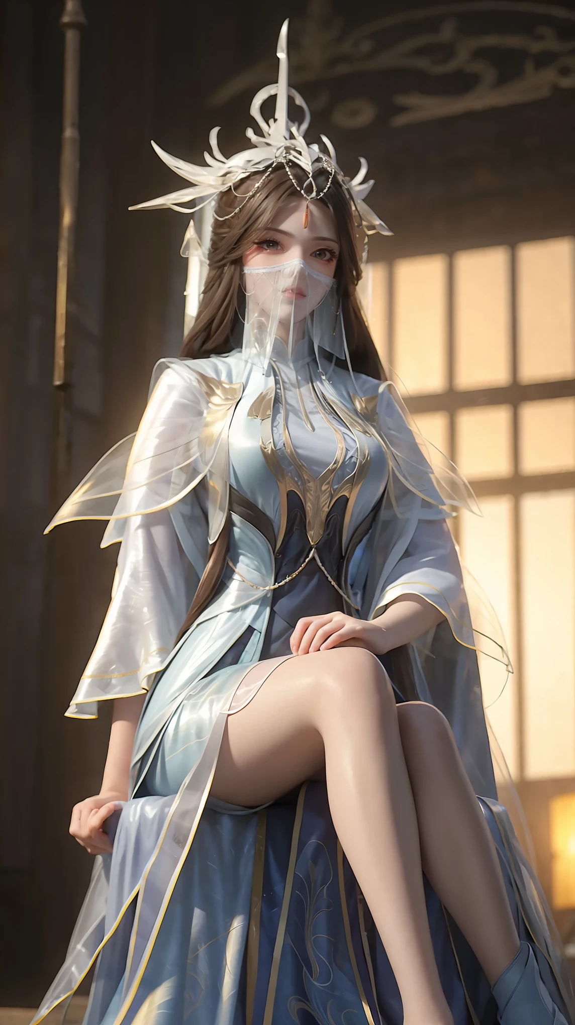 Arad woman in a dress sitting on a throne, cute anime waifu in a nice dress, trending on cgstation, 8K high quality detailed art, anime barbie in white, highly detailed exquisite fanart, Extremely detailed Artgerm, the anime girl is crouching, Flowing magic robe, Beautiful and attractive anime woman, WLOP 和 Sakimichan，With a translucent veil