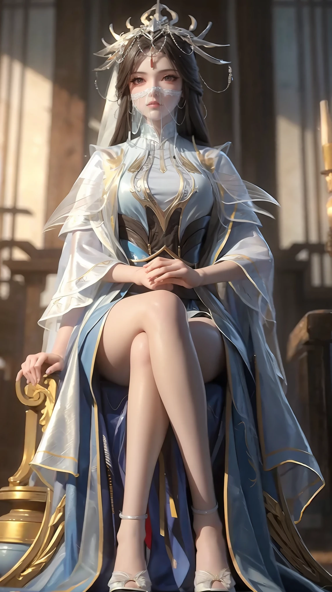 Arad woman in a dress sitting on a throne, cute anime waifu in a nice dress, trending on cgstation, 8K high quality detailed art, anime barbie in white, highly detailed exquisite fanart, Extremely detailed Artgerm, the anime girl is crouching, Flowing magic robe, Beautiful and attractive anime woman, WLOP 和 Sakimichan，With a translucent veil