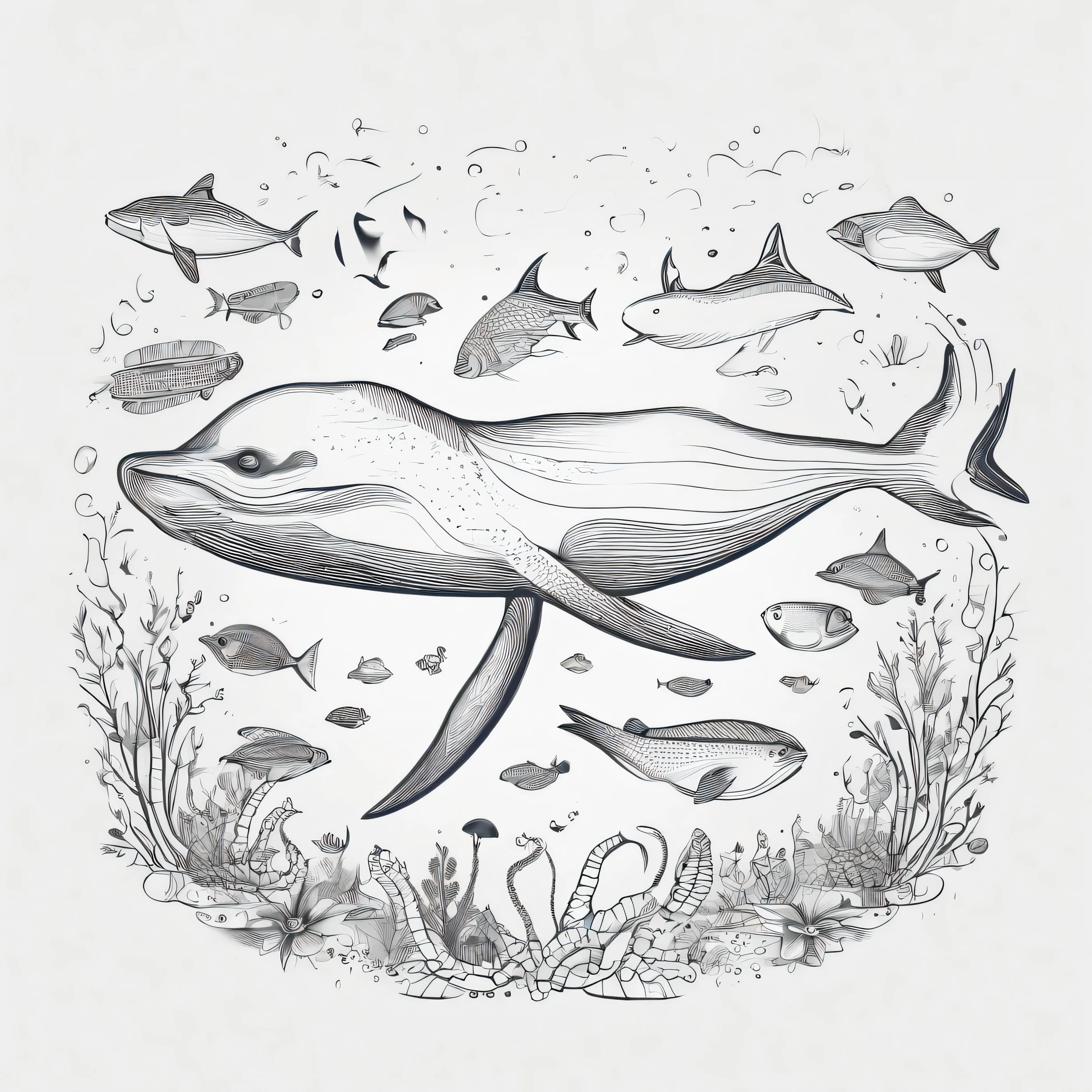 Cute sea animal color page empty white background high contrast background 