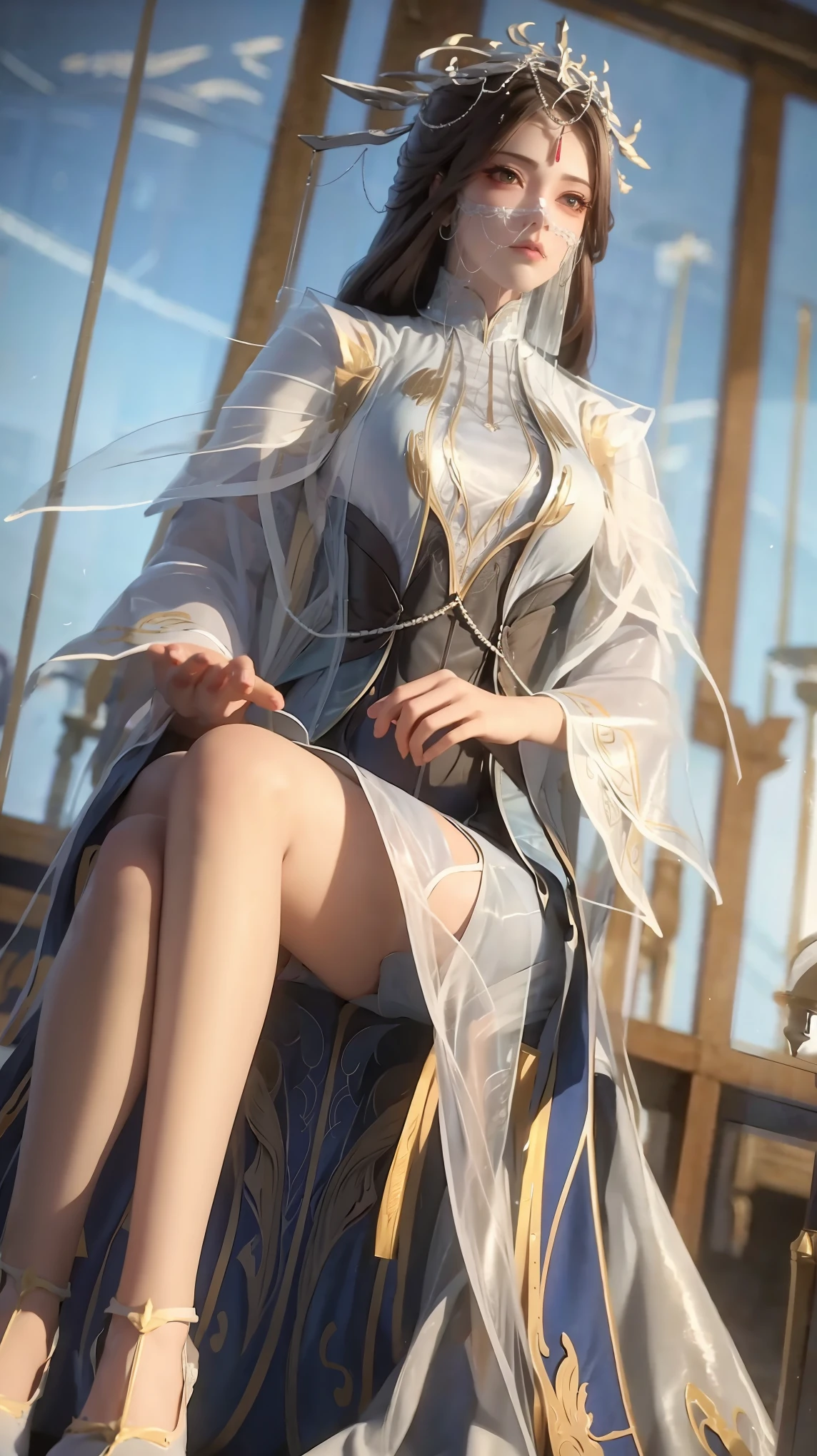 Arad woman in a dress sitting on a throne, cute anime waifu in a nice dress, trending on cgstation, 8K high quality detailed art, anime barbie in white, highly detailed exquisite fanart, Extremely detailed Artgerm, the anime girl is crouching, Flowing magic robe, Beautiful and attractive anime woman, WLOP 和 Sakimichan，With a translucent veil