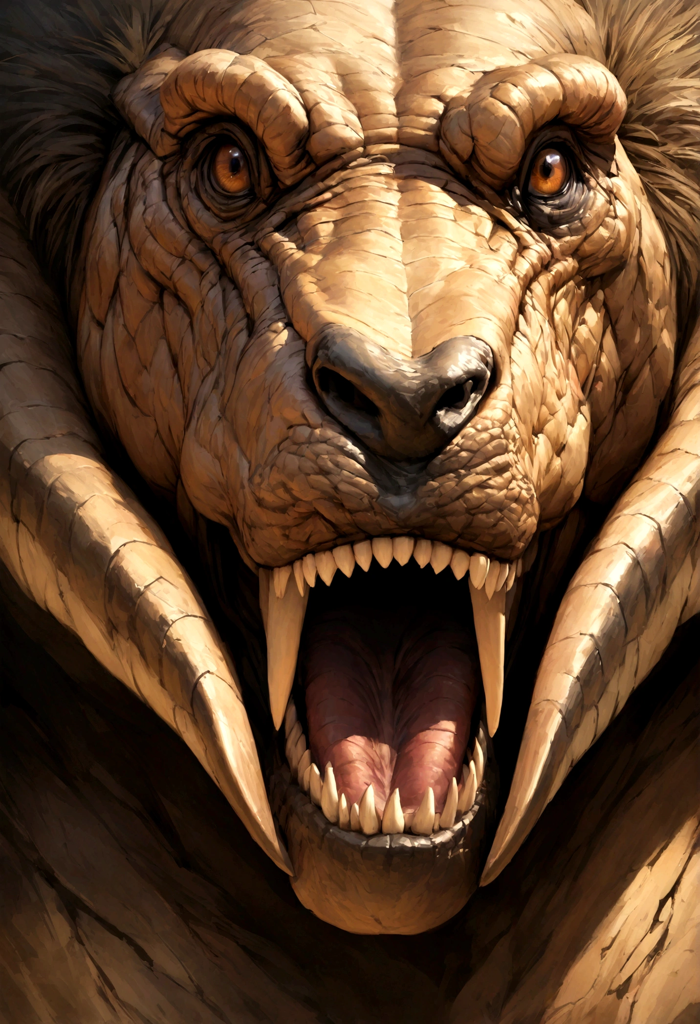 masterpiece、highest quality、４K、Realistic、Super Large Reality、jungle、Tyrannosaurus、Open your mouth、bark、２head