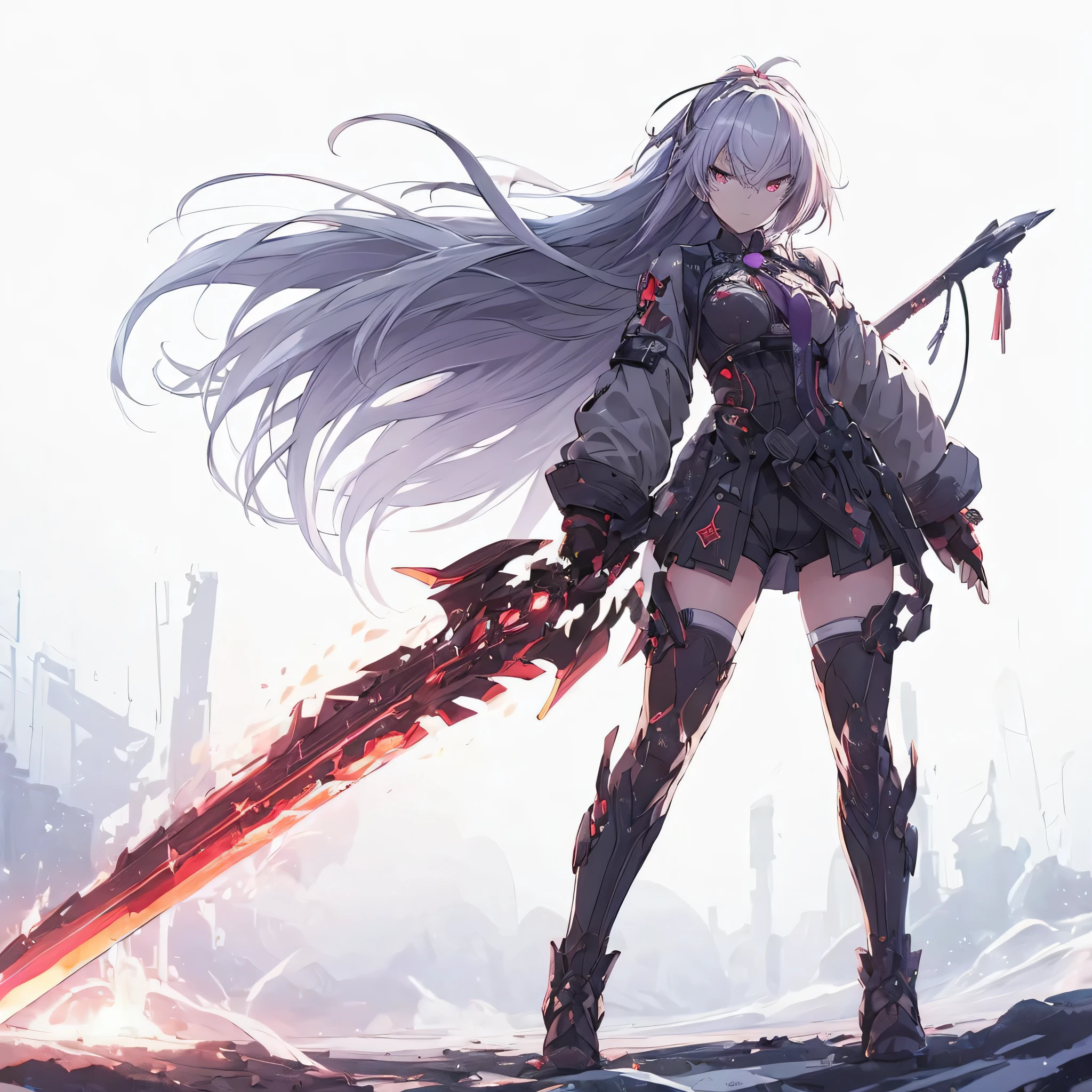 (masterpiece, highest quality), (Perfect athletic body:1.2), (Detailed Hair), Super detailed, Anime Style, whole body, Japanese hairstyle, Pink long hair,Pink eyes, Wield the Giant Flaming Sword, Standing in the wasteland, 8KHigh resolution, Trend Art Station, White Background, Standing in the wasteland, whole body,((masterpiece))、(((highest quality)))、((Super detailed))、((An illustration))、Attention to detail、Highly detailed CG Unity 8k、High resolution、Beautiful Attention to detail、Attention to detail、Beautiful Attention to detail
1人の***、solo、gloves、fingerless gloves、Long Hair、ribbon、tie、ponytail、Hair ribbon、skirt、White background、Purple Eyes、chest、Black gloves、Staring at the audience、Simple Background、Hands on hips、Red ribbon、Pleated skirt、Hair between the eyes、Bike Shorts、bangs、Shorts、coat、Big chest、Are standing、Moon Castle,