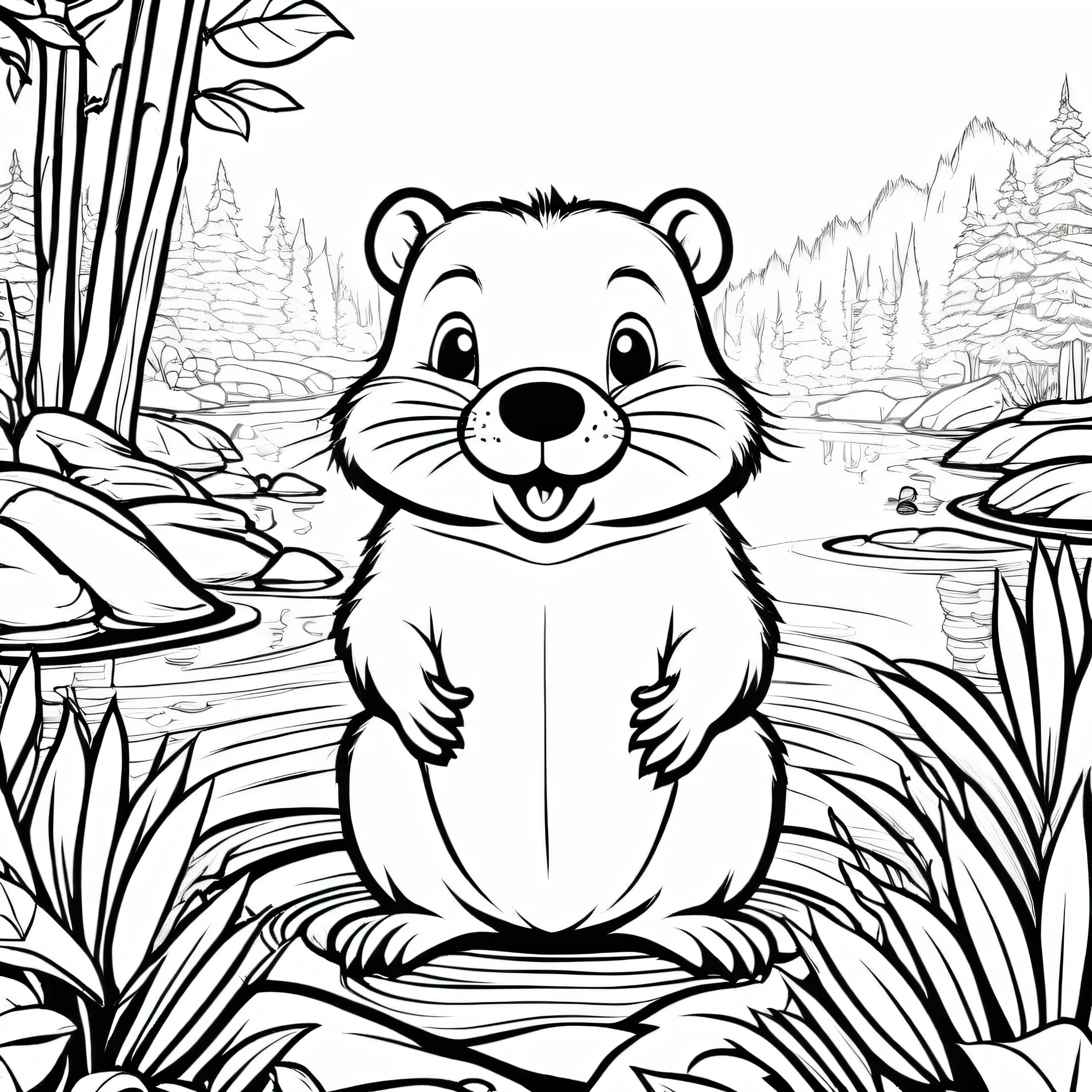 A cute Beaver, cartoon, ,Coloring Book, ColoringBookAF,