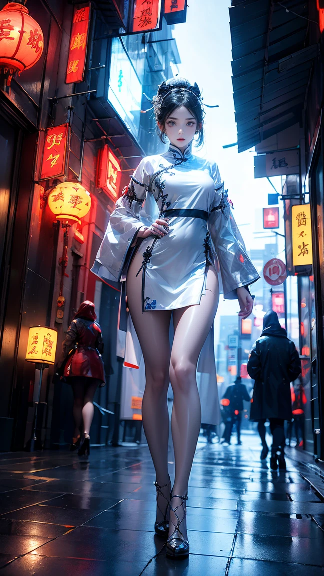 masterpiece,best quality,(photorealistic:1.4),(ultra detailed:1.3),(full body:1.4),(in winter:1.3),1girl,huayan,bare shoulders,solo,(see-through:1.2),(standing:1.2),(barefoot:1.2),(huge breasts:1.2),(sunlight:1.1),(city:1.3),(street:1.4),(outdoors:1.3),unity 8k wallpaper,blunt bangs,black hair,1girl,solo,