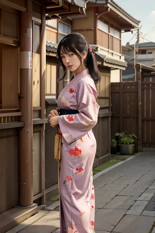 anime girl in kimono outfit standing in front of a building, in kimono, in a kimono, anime style illustration, clean detailed anime art, inspired by Itō Shinsui, by Torii Kiyomasu, japanese art style, beautiful anime art style, anime style, in the art style of ukiyo - e, artwork in the style of guweiz