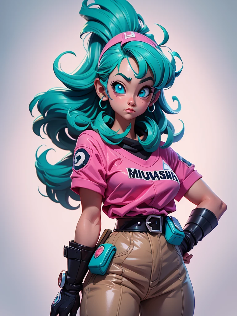 Un primer plano de una persona con un atuendo rosa posando para una foto, bulma de dragon ball, obra de arte al estilo de guweiz, al estilo de ross tran, extremely detailed artistic germ, artgerm julie campana escarabajo, artgerm y lois van baarle, estilo ross tran, Lois van Baarle y Rossdraws, pelo azul mentolado. 8k.