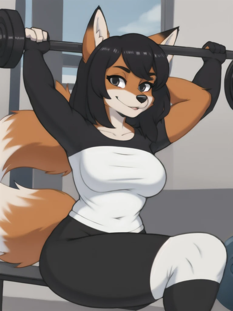 Furry, fox, female, white shirt, black leggings, exercise, teen