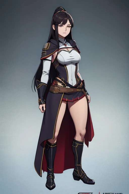 1 perfectly defined image, 4k quality, fine details, 1 girl, alone,  full body,  mature woman, black long hair, slanted eyes, aquamarine eyes, long eyelashes, full lips, medium breasts, hips, ((prominent hip dips)), thick thighs, warrior,  armor, medieval armor, micro armor, robe, ancle cut robe, pantyless, braless, standing pose.