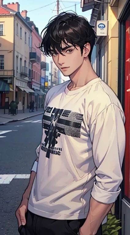 medium black hair guy, casual clothes, charming expression, handsome man, 4k, full hd, high quality