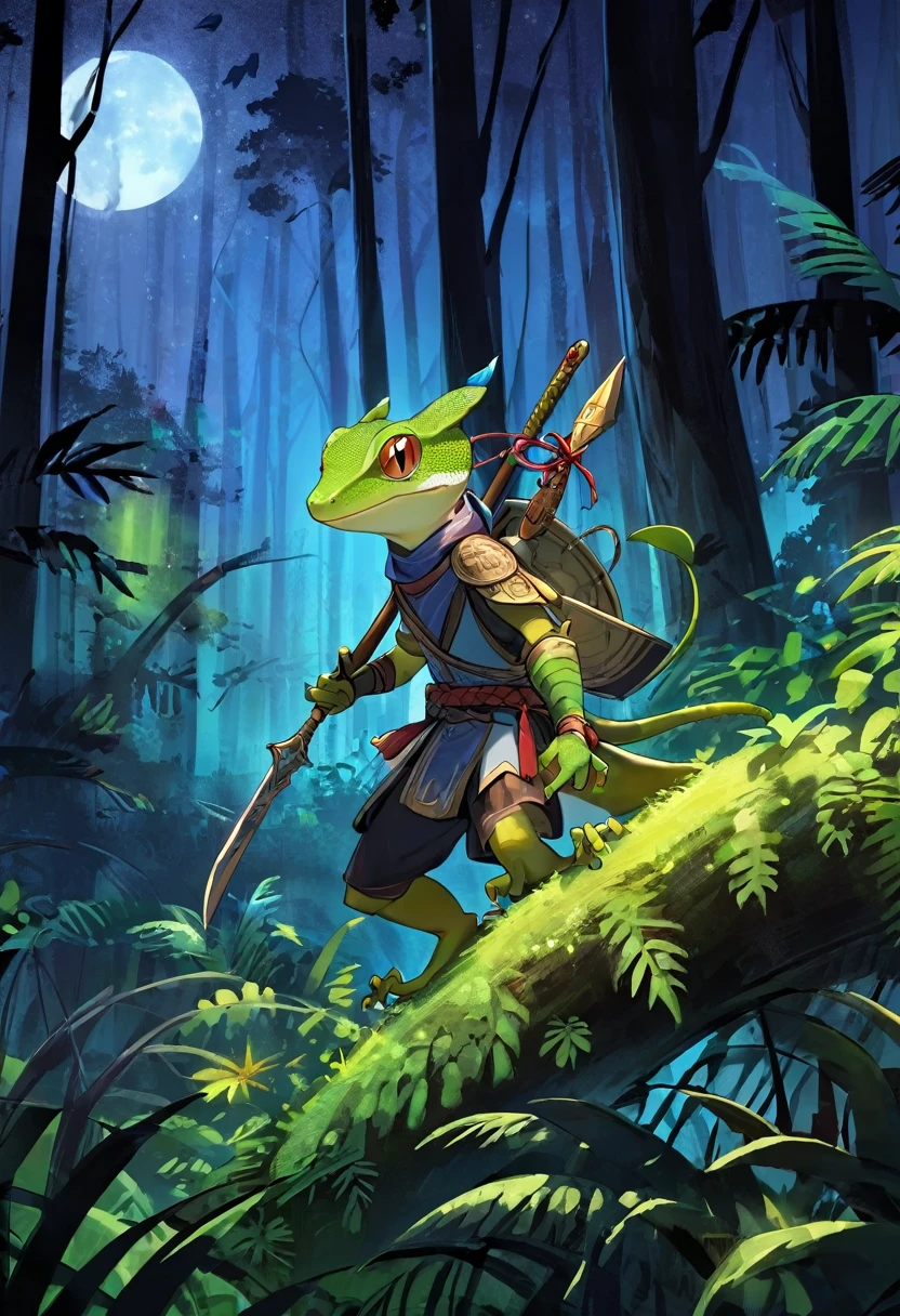 Gecko warrior night forest