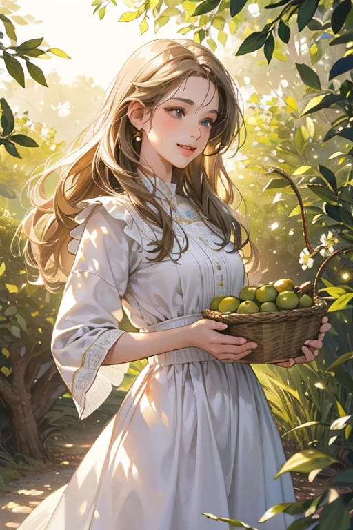 (best quality,4k,8k,highres,masterpiece:1.2),ultra-detailed,(realistic,photorealistic,photo-realistic:1.37),Russian girls in white dresses,olive tree in a garden,beautiful detailed eyes,beautiful detailed lips,extremely detailed eyes and face,long eyelashes,pick olives,delicate olive branches,golden sunlight,soft shadows,lush green grass,vibrant colors,fresh summer air,dreamlike scenery,subtle breeze,serene atmosphere,peaceful surroundings,natural beauty,feminine grace,gentle poses,white flowers,playful laughter,resplendent dresses,traditional Russian hairstyles,joyful expressions,abundance of olives,harvesting season,traditional woven baskets,harvesting ritual,harvesting olive fruits,filled with anticipation,celebration of nature's bounty,dainty fingertips,meticulous attention,precise movements,dancing sunlight and shadows,laughter echoing through the grove,shared joy and camaraderie,unforgettable memories adorned with olive leaves,magical olive gathering experience,celestial beauty,traditional elements blended with modern aesthetics,lifelike details that captivate the viewer's gaze.