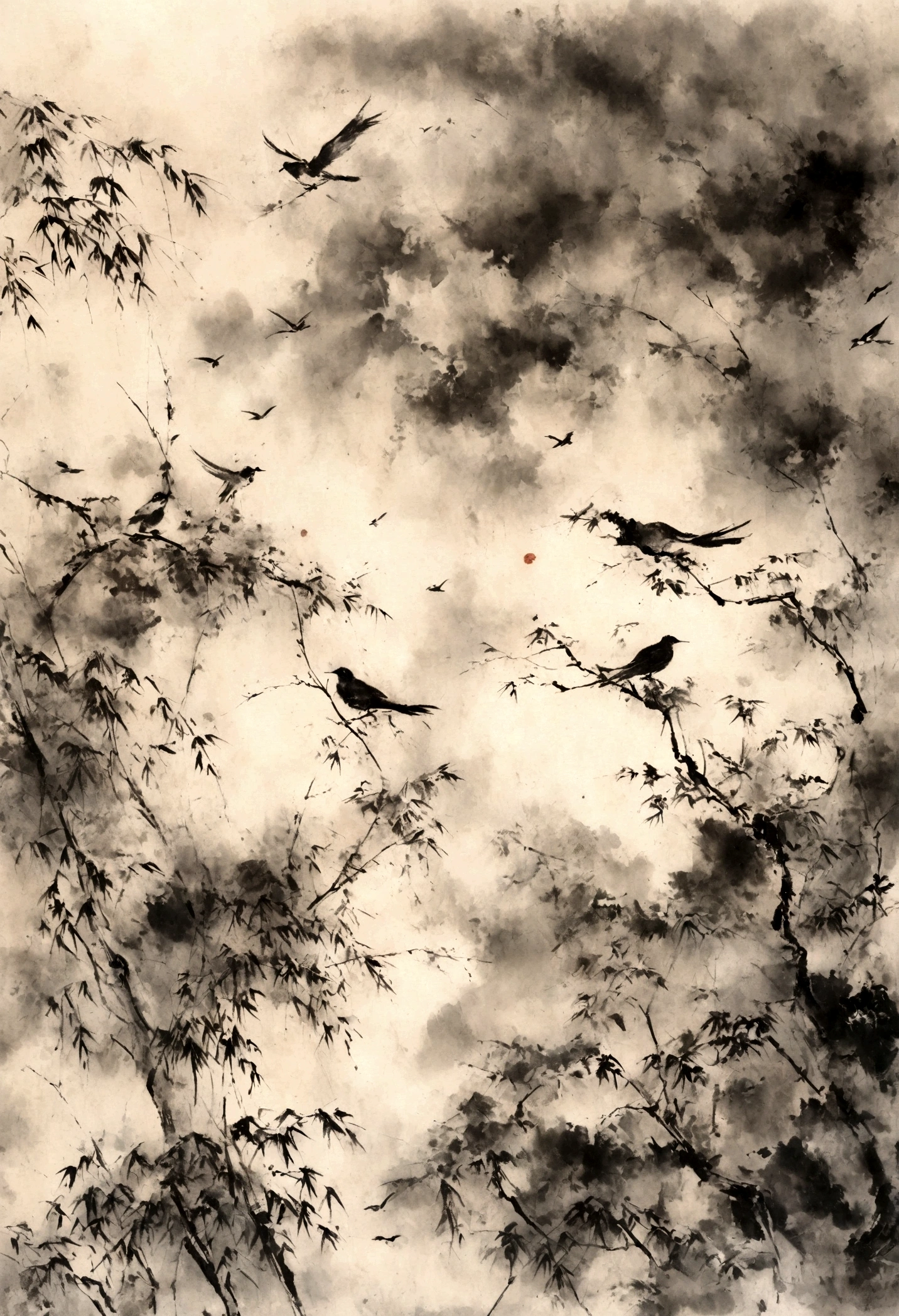 The theme is a bird close-up super clear traditional Chinese painting, ink wash painting, delicate brushwork
