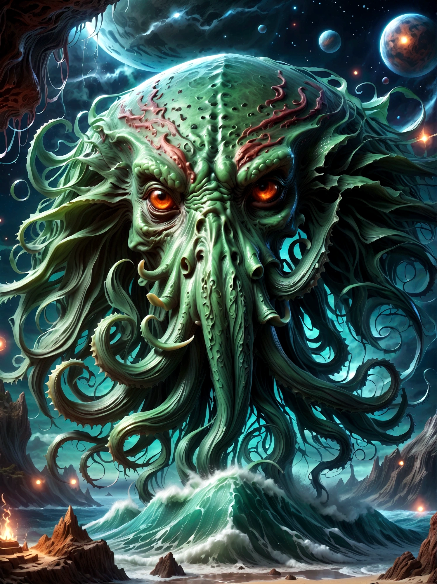 Cthulhu mythical creatures,Cthulhu,Space background,,Very detailed,8K