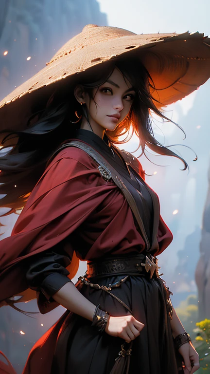 (La mejor calidad,A high resolution,Ultra - detallado,actual),Ariana Grande Chinese vampire with bamboo hat, sangre doblada, poderes de sangre, un ojo dorado, Mejor calidad, Ultra high resolution, (Realism: 1.4), Profundidad de campo, More detailed 8K.motor irreal:1.4,HD,La mejor calidad:1.4, fotorrealista:1.4, textura de la piel:1.4, obra maestra:1.8,obra maestra, mejor calidad,objeto Objeto], (rasgos faciales detallados:1.3),(Las proporciones correctas),(Ojos hermosos rojos :1.4 ),  (pose vaquero), (perfect anatomy:1.4 ), (dedos detailed:1.4 ), (fondo caverna piedras grandes :1.4), (mostrando lingerie rojo magma) 