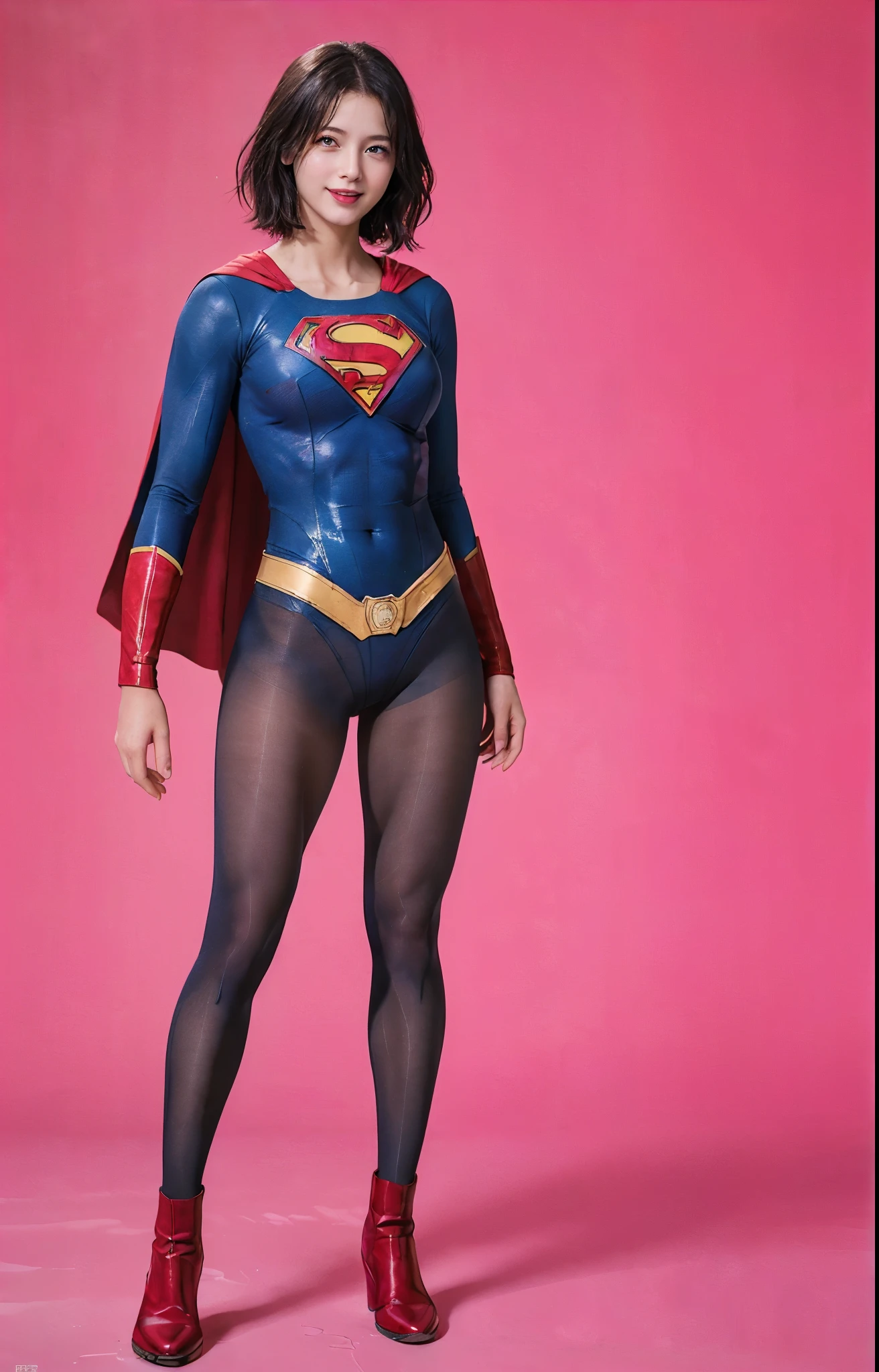 No background、(((Beautiful legs in black tights.)))、(((Legally express the beauty of your smile)))、((((Make the most of your original images)))、(((体にぴったりフィットするSupergirl Costume)))、(((Supergirl Costume)))、(((Beautiful short bob hair)))、(((She is winking cutely.)))、(((Please wear black tights....、Wear red boots)))、((Best image quality、8k))、((highest quality、8k、masterpiece:1.3))、(((Preserve background )))、Sharp focus:1.2、Beautiful woman with perfect figure:1.4、Slim Abs:1.2、Wet body:1.5、Highly detailed face and skin texture、8k