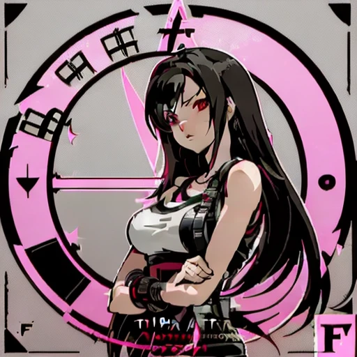 Beauty Salon,(Tifa Lockhart、FF7R) logo, vector, line art, design, inspired, straight, symmetry
