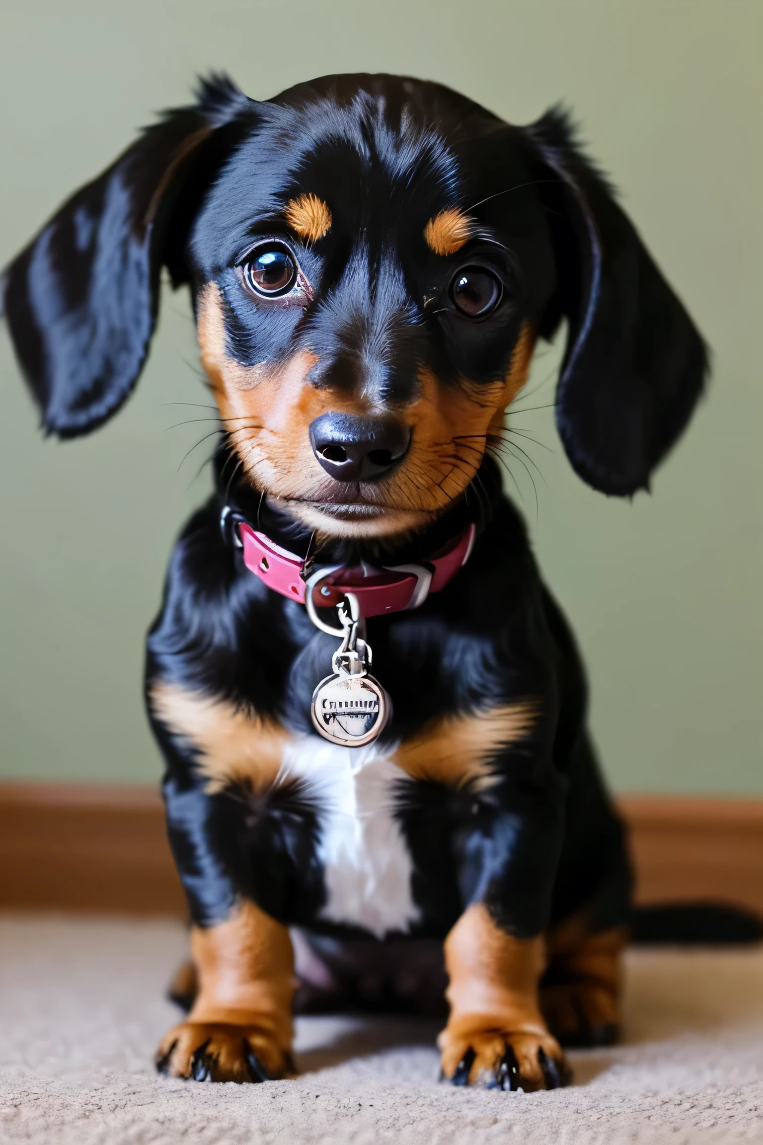 dog、Black miniature dachshund、cute、Wearing a 、Holding a bat、cute、dog1匹