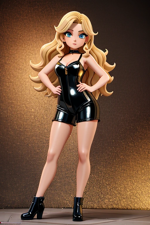 (best quality:1.3), (4K quality),masterpiece, best quality, high res, detailed, (Detailed face:1.2), (Detailed eyes:1.2), (Perfect figure:1.2), CARTOON, ANIME, CARTOON ARTSTYLE, full-body shot of an ultra hot gorgeous European woman, 22 years old, blonde wavy hair, latex outfit,