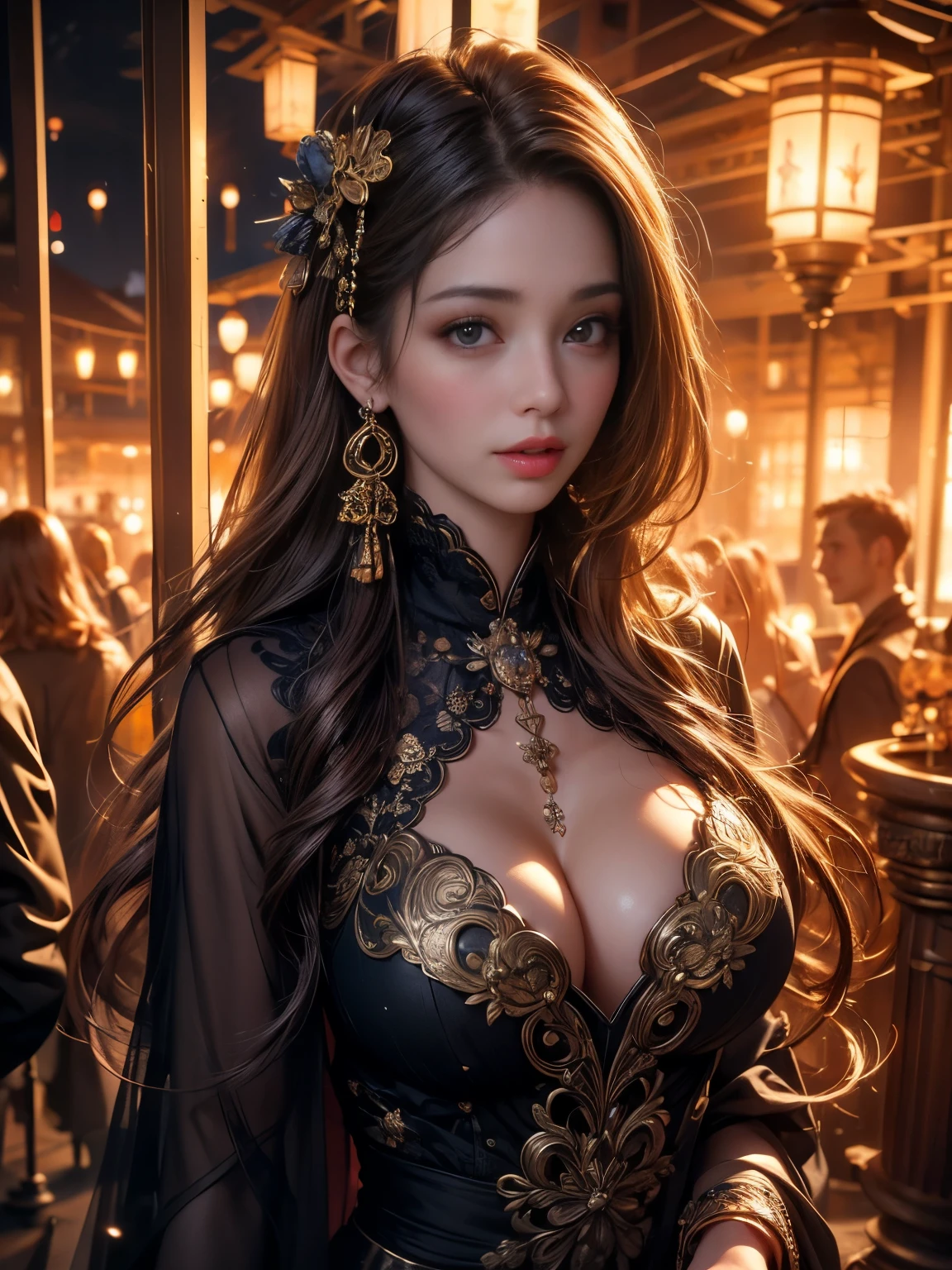 (8k, highest quality, masterpiece: 1.2), (Realistic, photoRealistic: 1.37), Super detailed, One Girl, Wide viewing angles, Firefly Garden, There are lots of little faint lights and fireflies flying around, night, big firm bouncing bust
