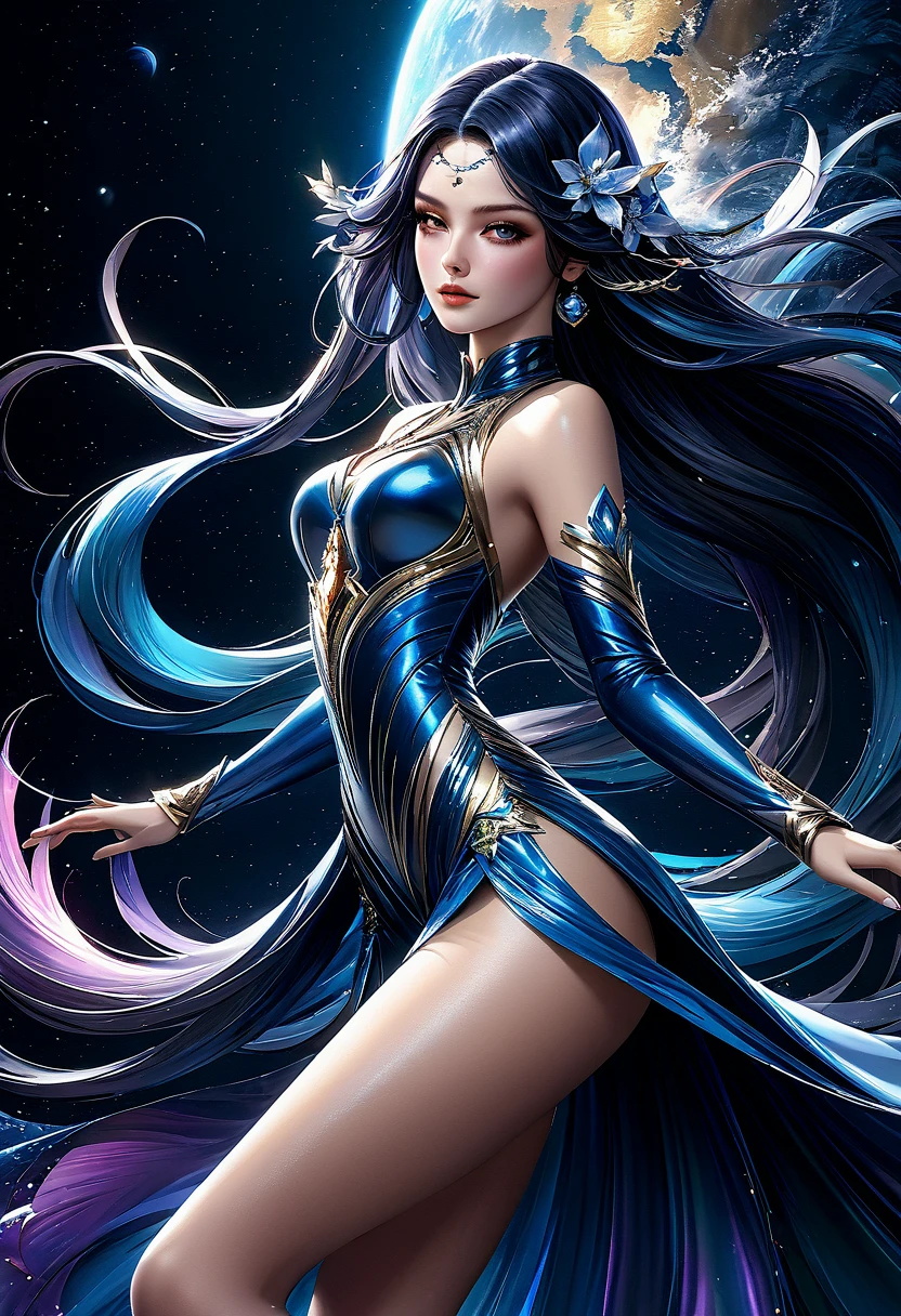 Sublime succube, very long hair, jambes longues et sublime, romantique et sensuelle, futuriste, ((hyperRéaliste, masterpiece, superior quality, high resolution)), ((highly detailed CG unified 8K wallpaper))